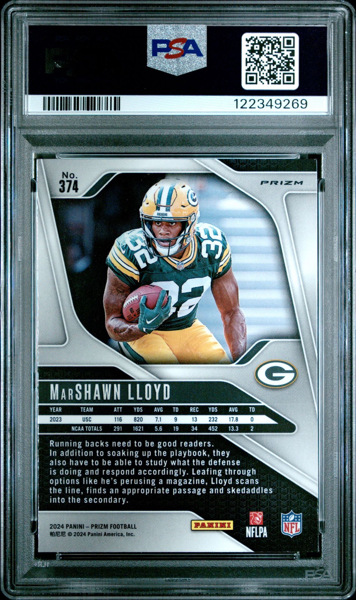 2024 Panini Prizm Marshawn Lloyd #374 (Pink Wave) Mint 9 back