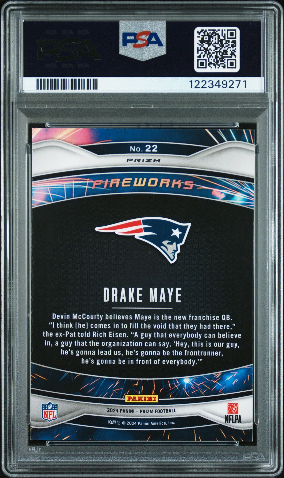 2024 Panini Prizm Fireworks Drake Maye #22 (Fireworks-Green Wave) Nm-Mt 8 back