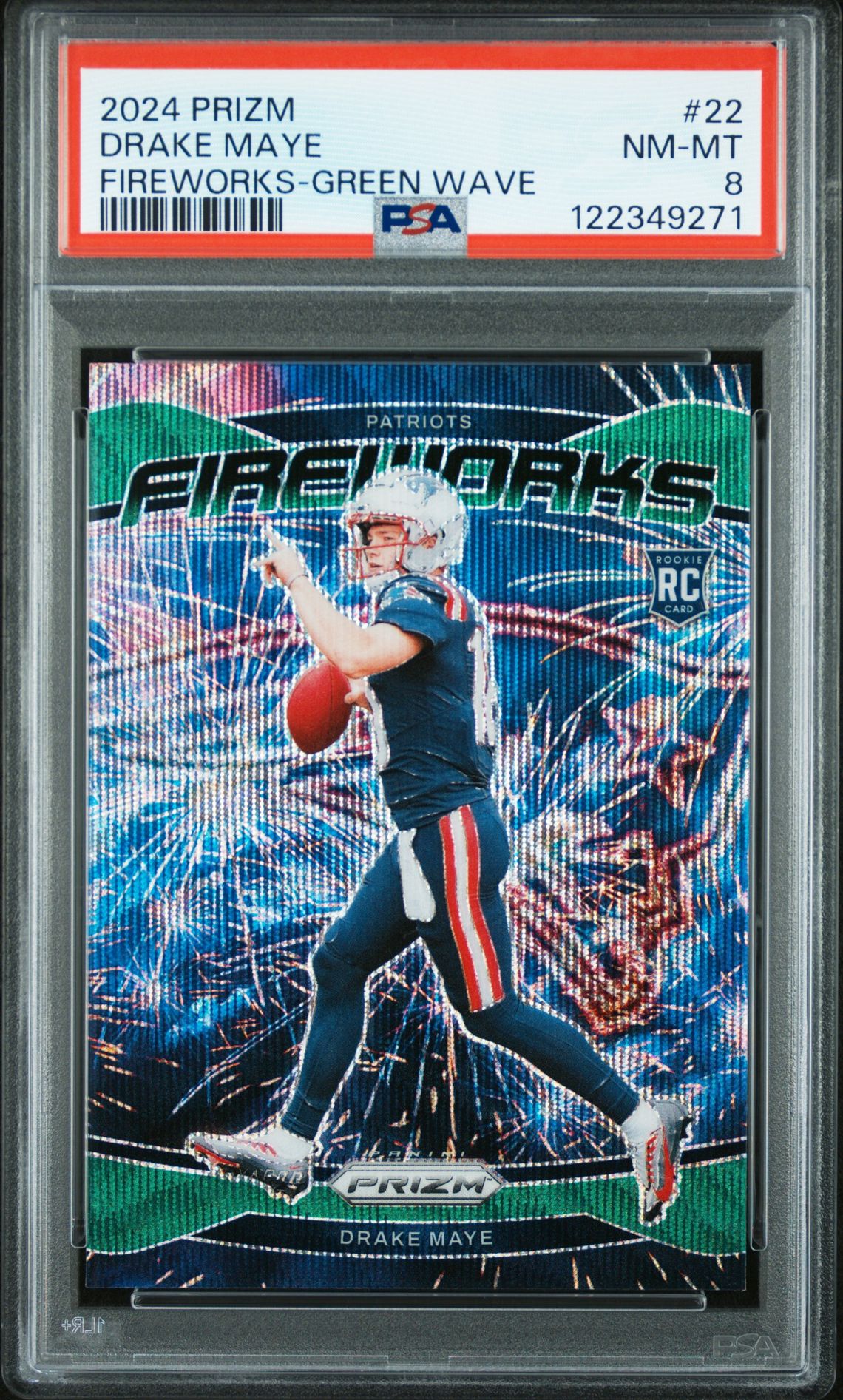 2024 Panini Prizm Fireworks Drake Maye #22 (Fireworks-Green Wave) Nm-Mt 8 front