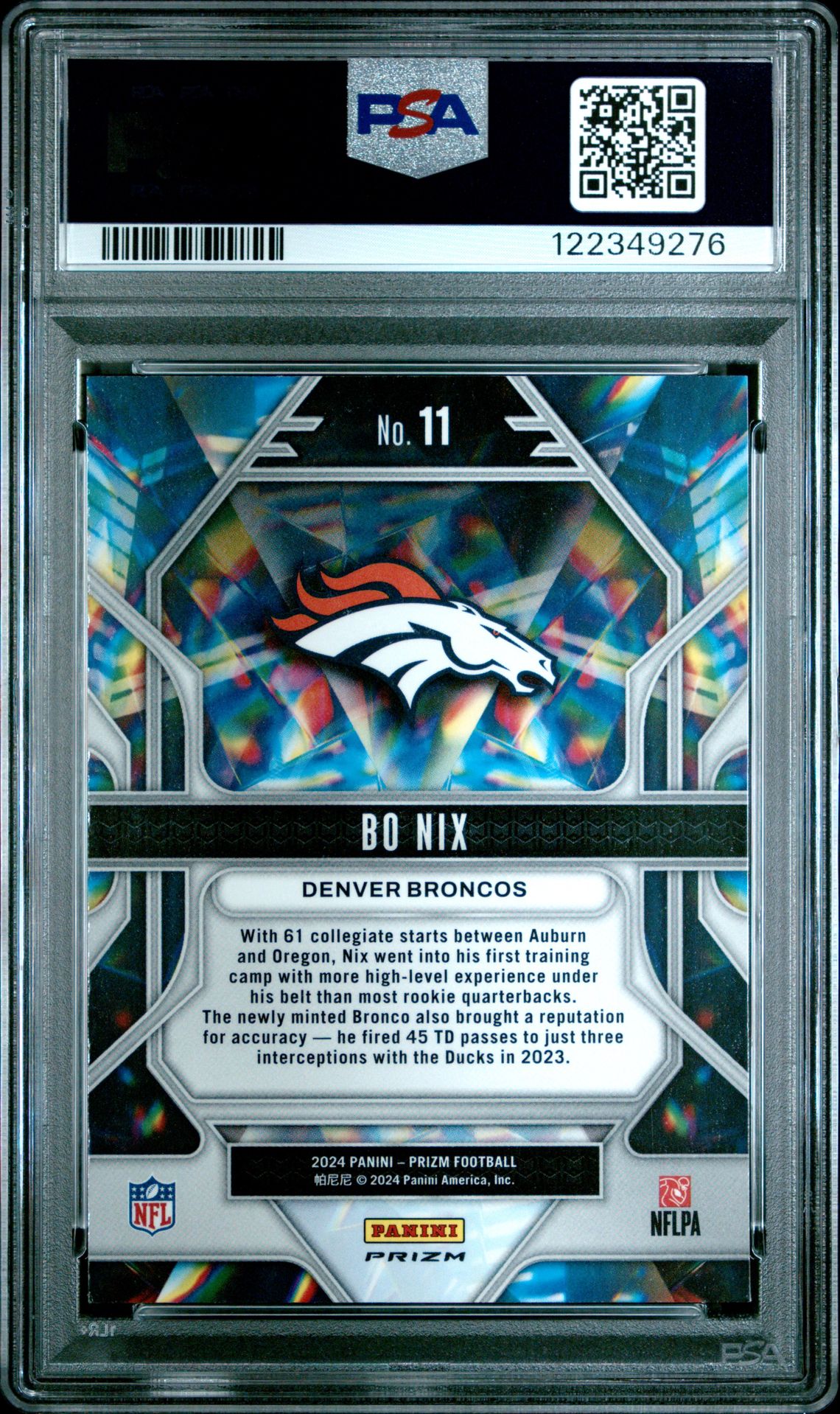 2024 Panini Prizm Prizmatic Bo Nix #11 (Prizmatic-Green Wave) Mint 9 back