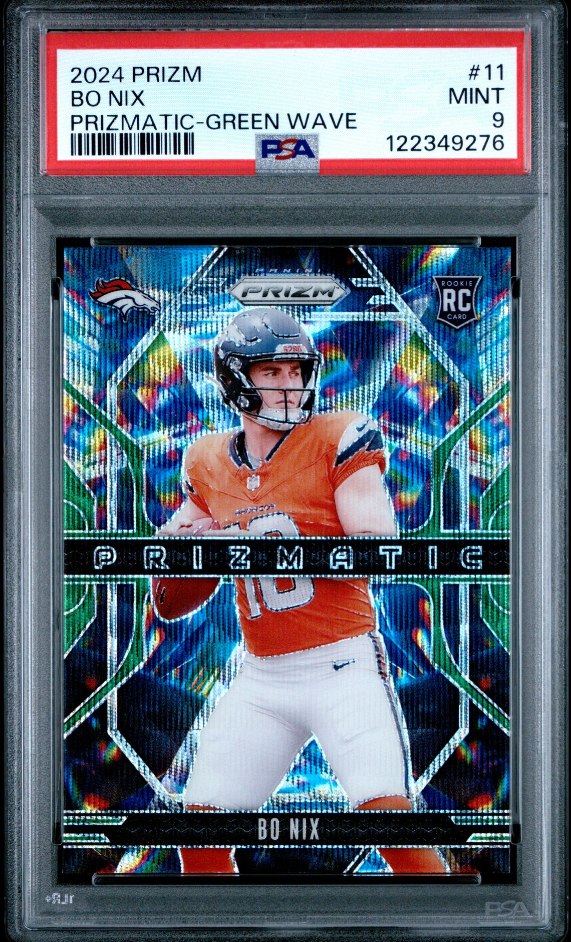 2024 Panini Prizm Prizmatic Bo Nix #11 (Prizmatic-Green Wave) Mint 9 front