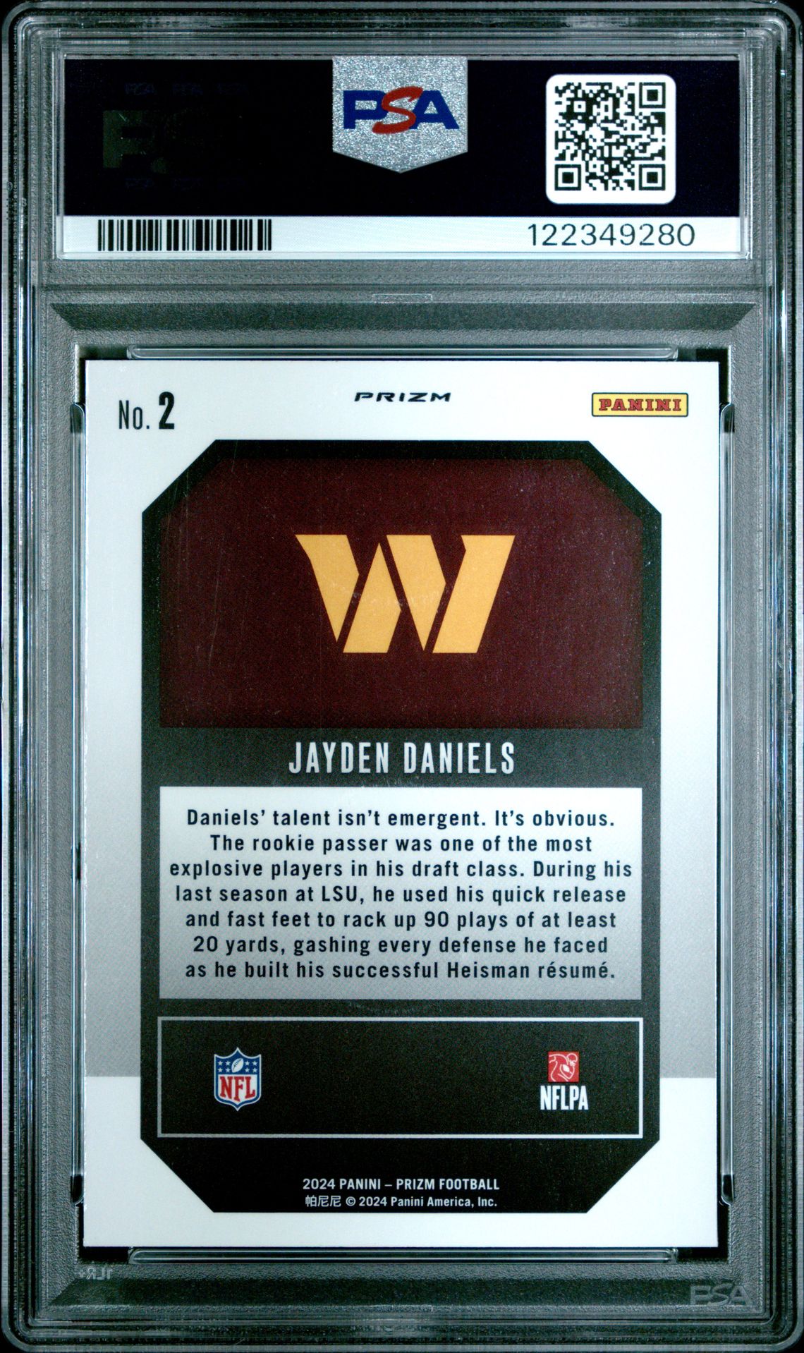 2024 Panini Prizm Emergent Jayden Daniels #2 (Emergent-Green Wave) Mint 9 back