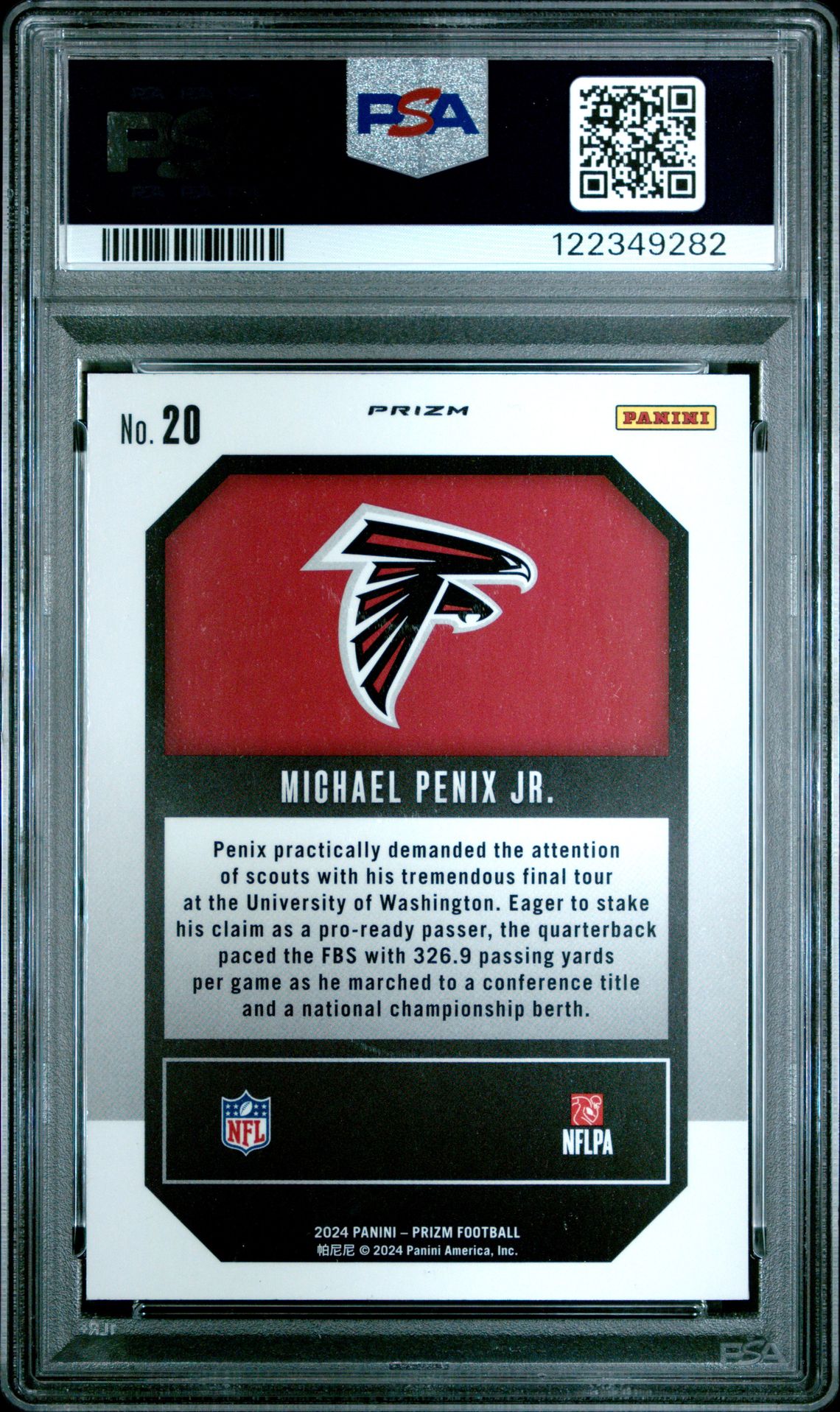 2024 Panini Prizm Emergent Michael Penix Jr. #20 (Emergent-Green Wave) Mint 9 back