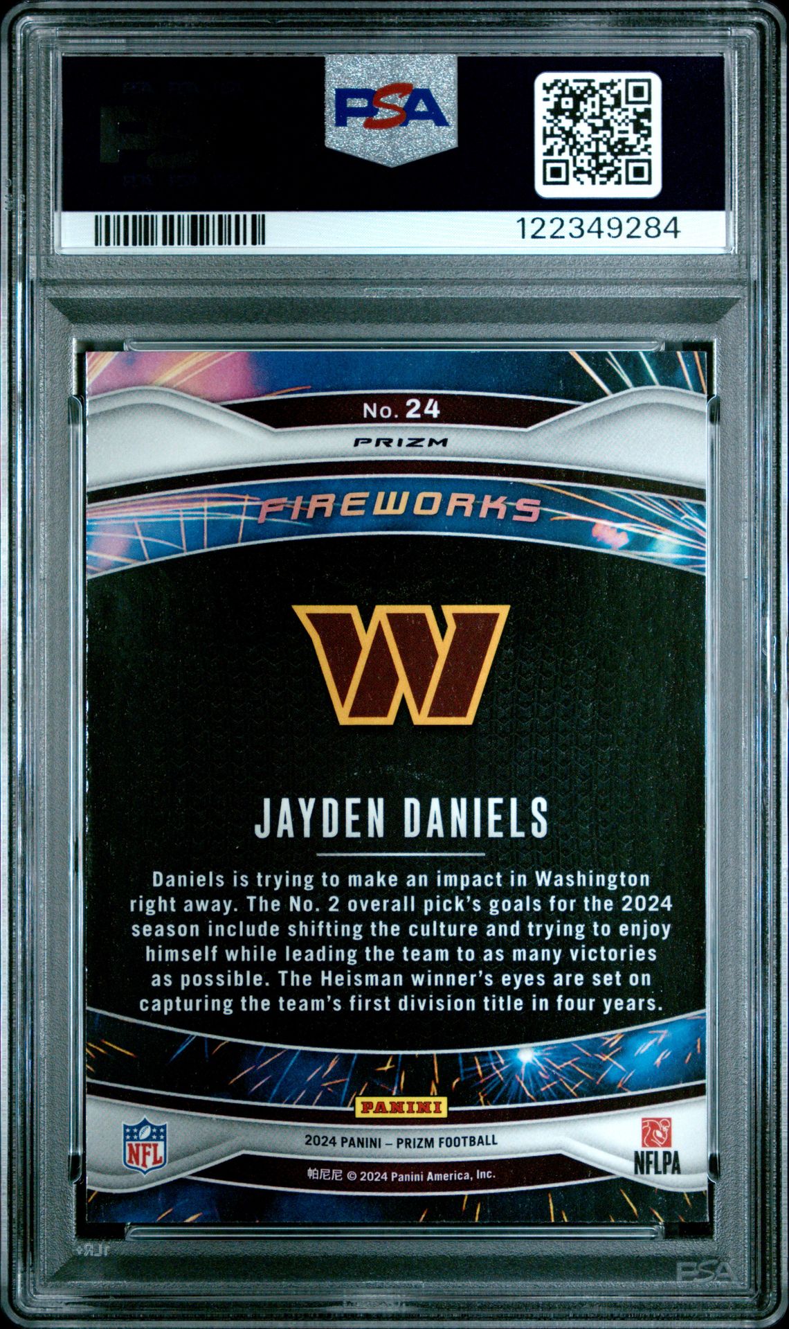 2024 Panini Prizm Fireworks Jayden Daniels #24 (Fireworks-Green Wave) Gem Mt 10 back