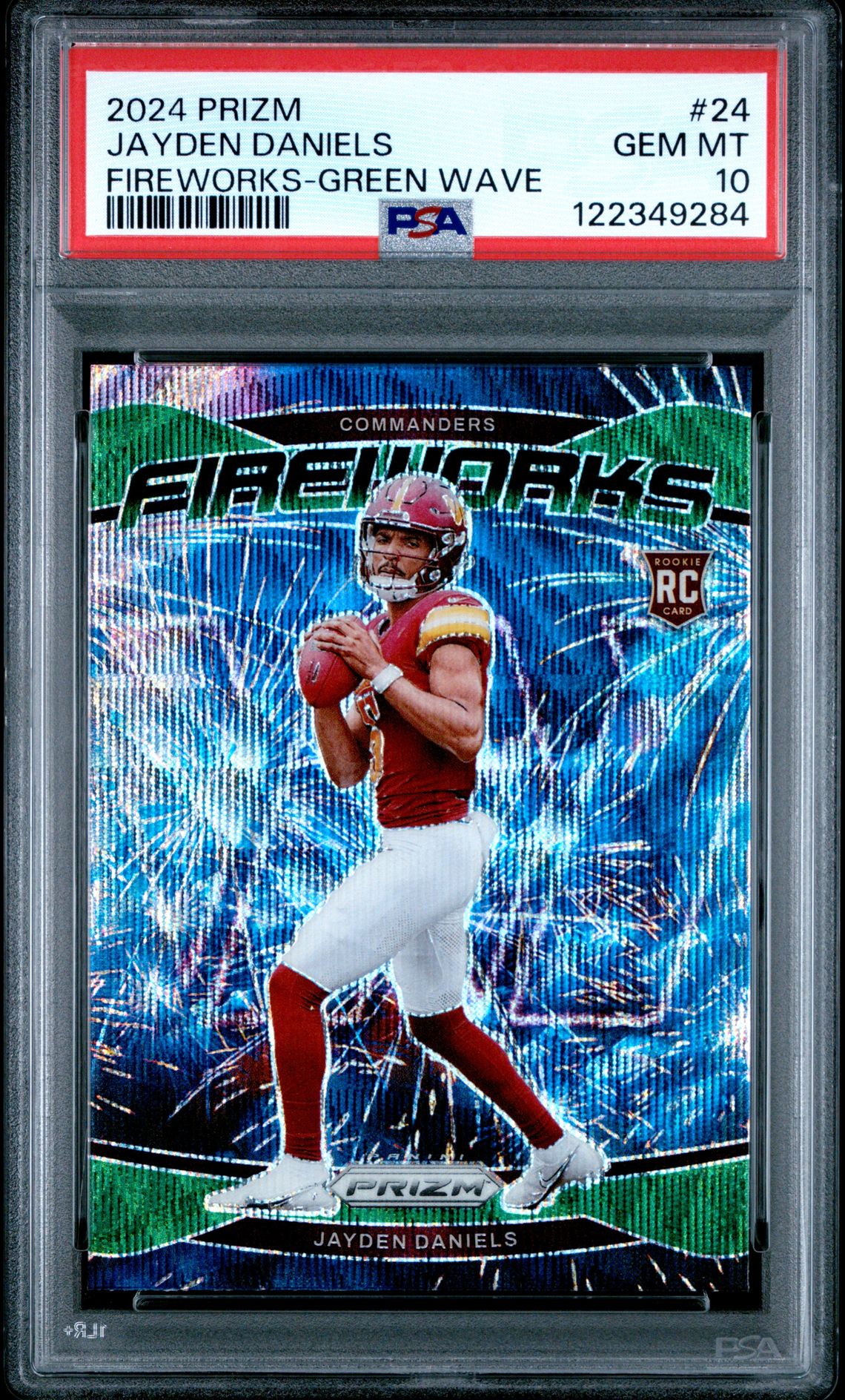 2024 Panini Prizm Fireworks Jayden Daniels #24 (Fireworks-Green Wave) Gem Mt 10 front