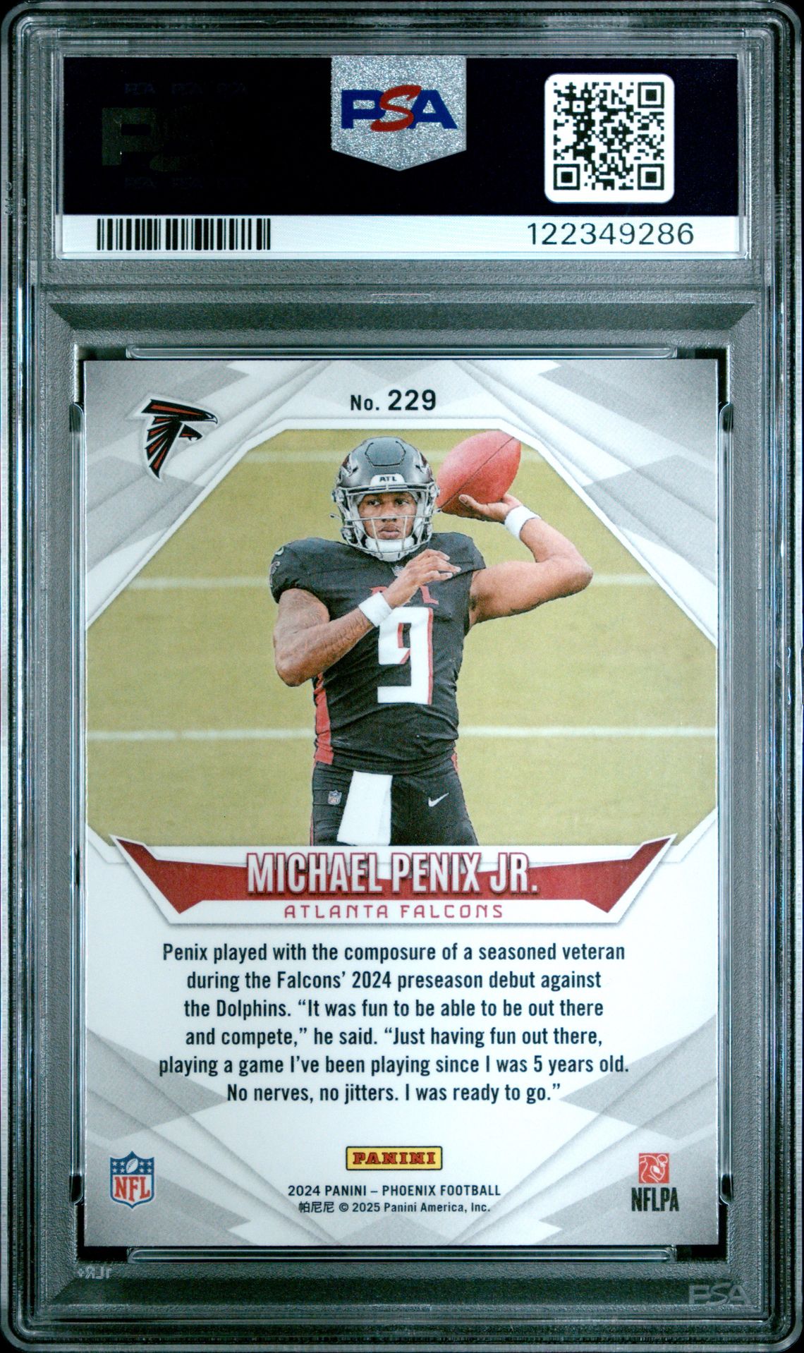 2024 Panini Phoenix Michael Penix Jr. #229 (Purple Fade) Gem Mt 10 back