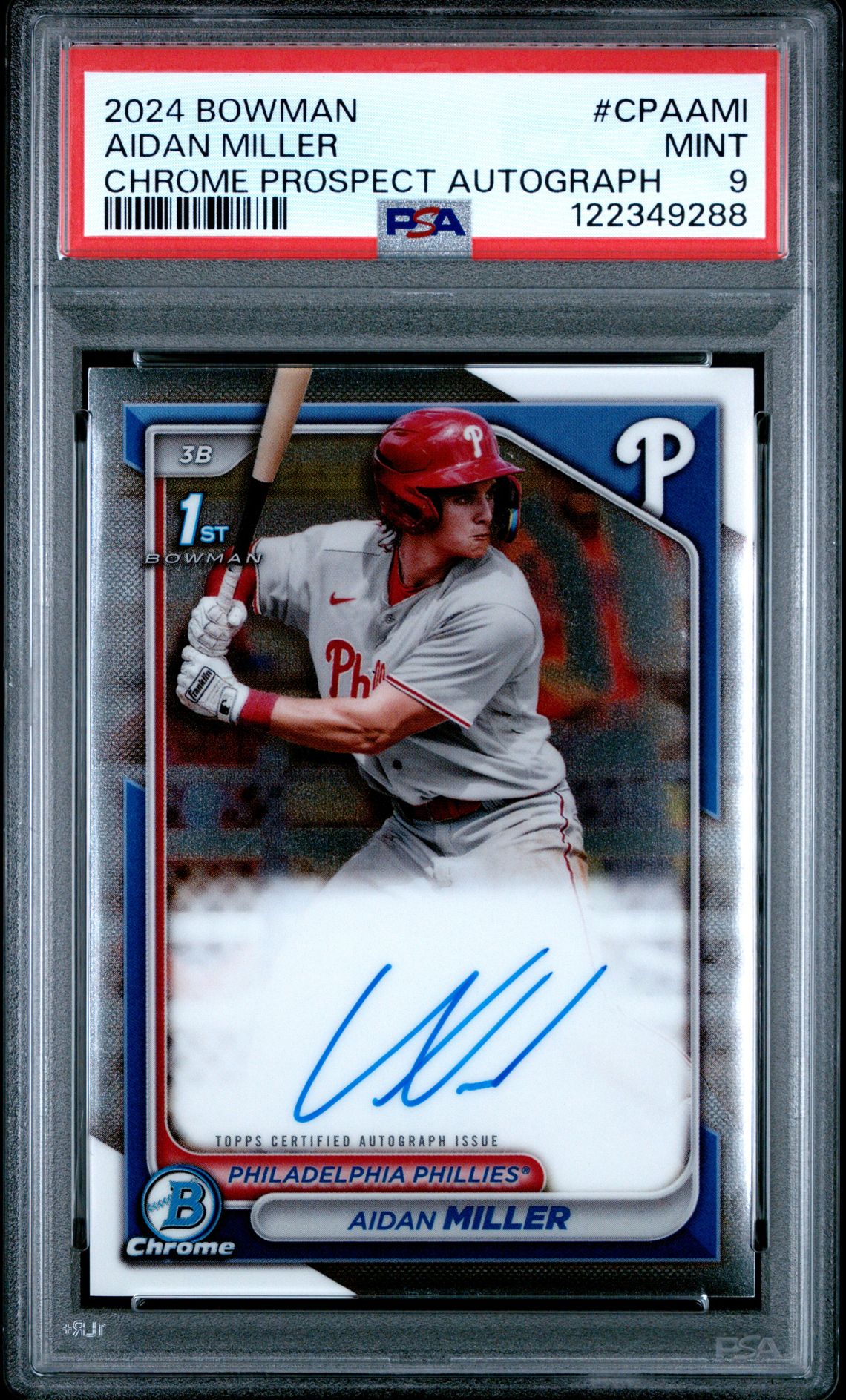 2024 Bowman Chrome Prospect Autographs Aidan Miller #Cpaami Mint 9 front