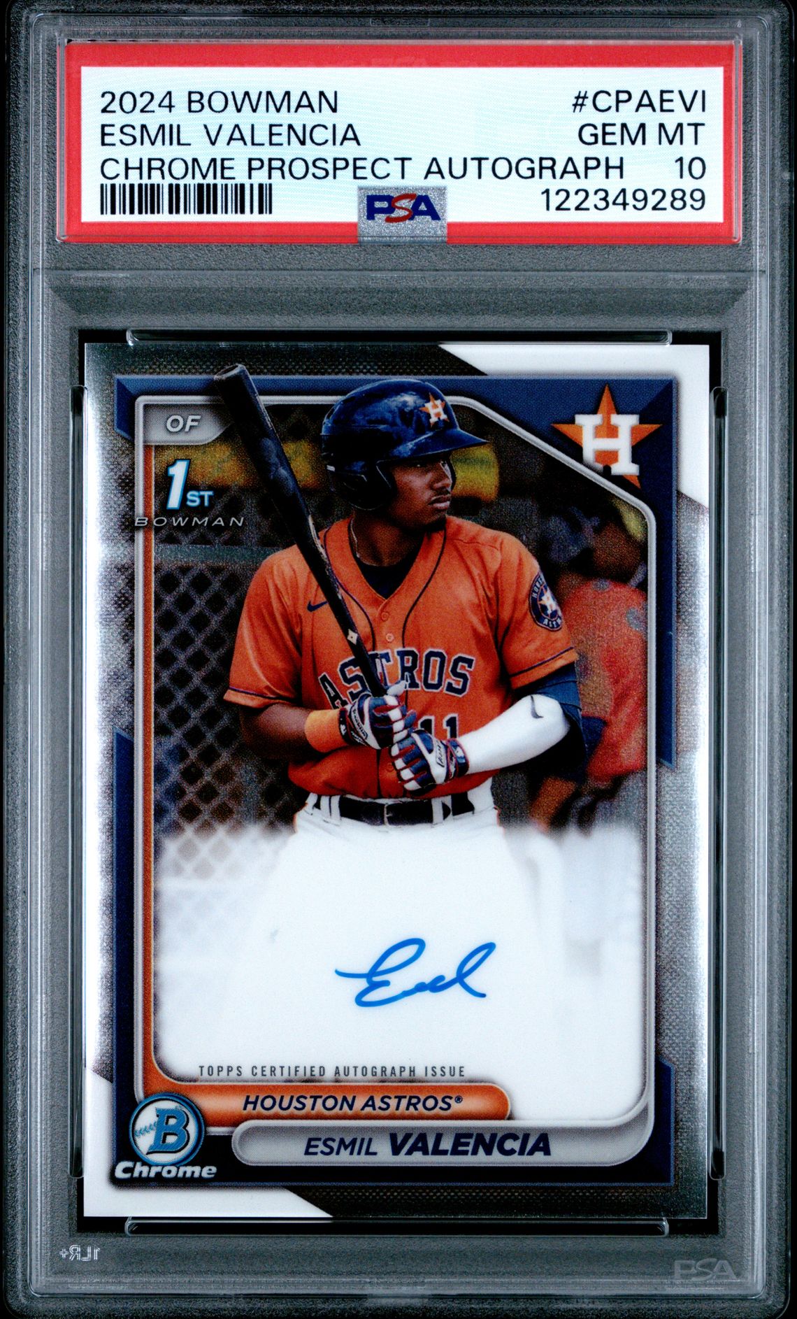 2024 Bowman Chrome Prospect Autographs Esmil Valencia #Cpaevi Gem Mt 10 front