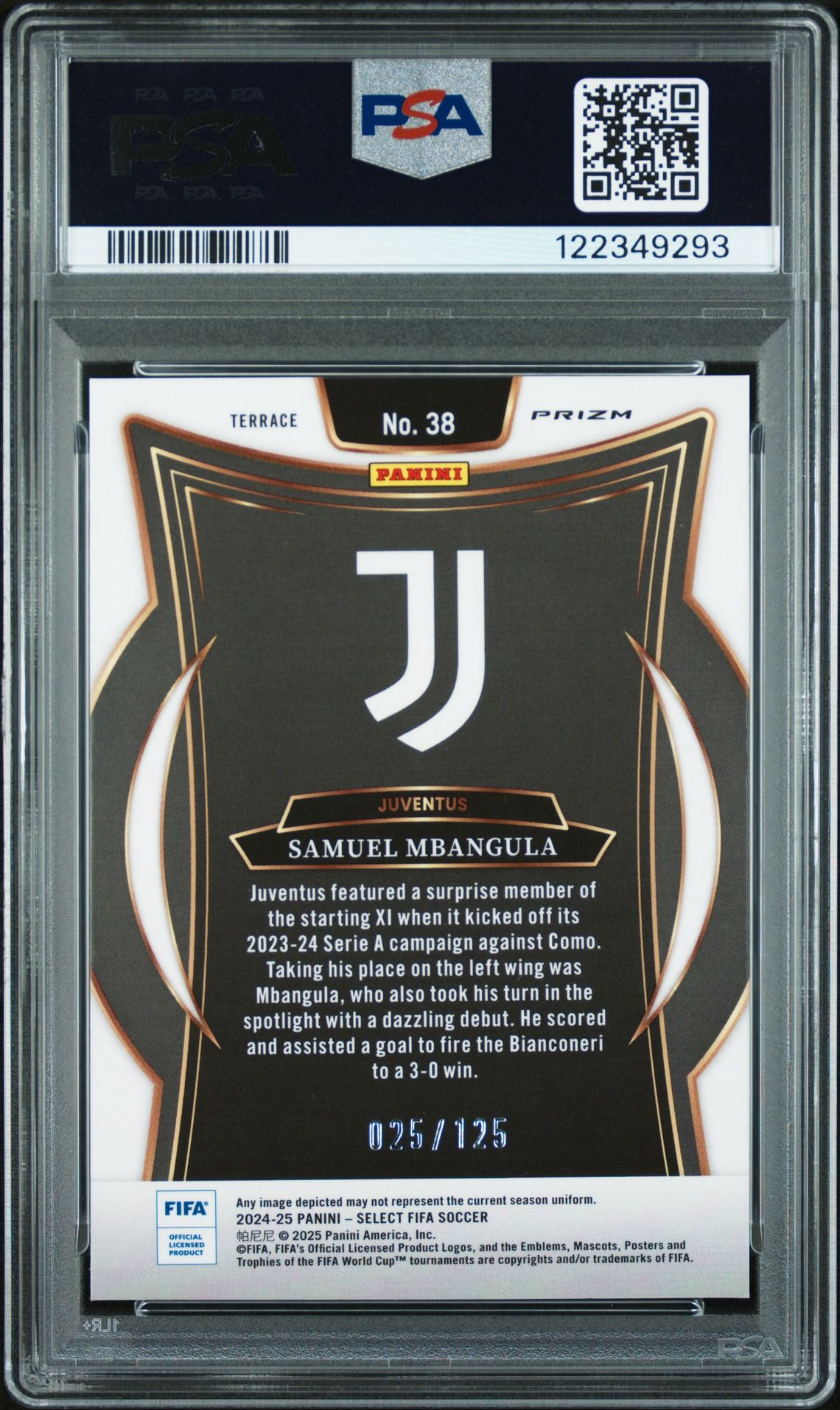 2024-25 Panini Select Fifa Samuel Mbangula #38 (Orange Fluorescent) Mint 9 back