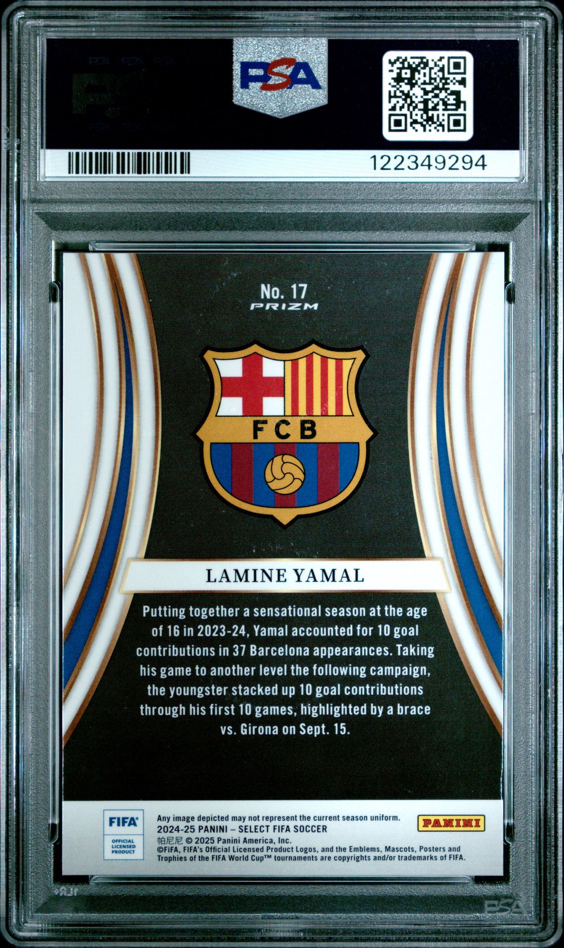 2024-25 Panini Select Fifa Equalizers Lamine Yamal #17 Gem Mt 10 back