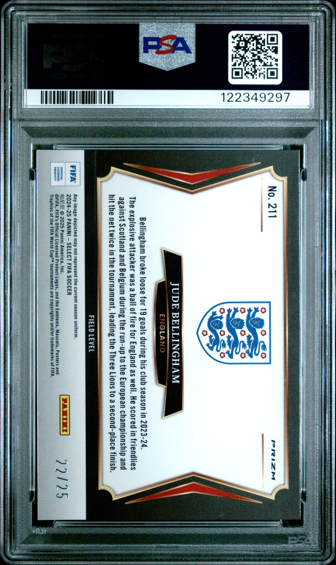 2024-25 Panini Select Fifa Jude Bellingham #211 (Tie-Dye) Mint 9 back