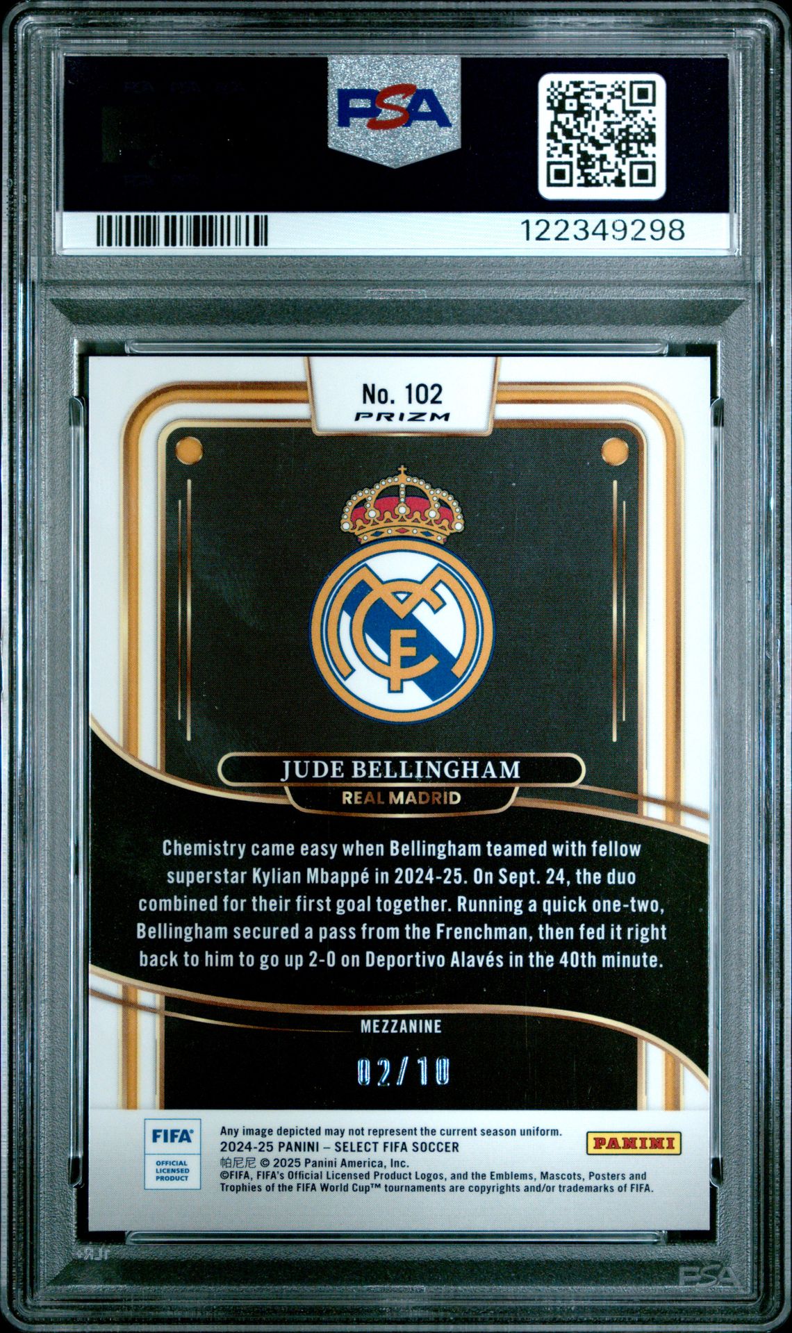 2024-25 Panini Select Fifa Jude Bellingham #102 (Gold) Mint 9 back