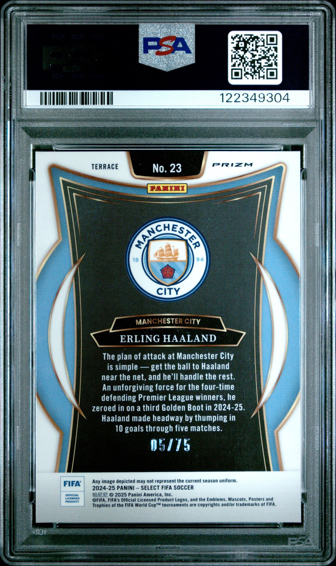 2024-25 Panini Select Fifa Erling Haaland #23 (Bronze Checker) Mint 9 back