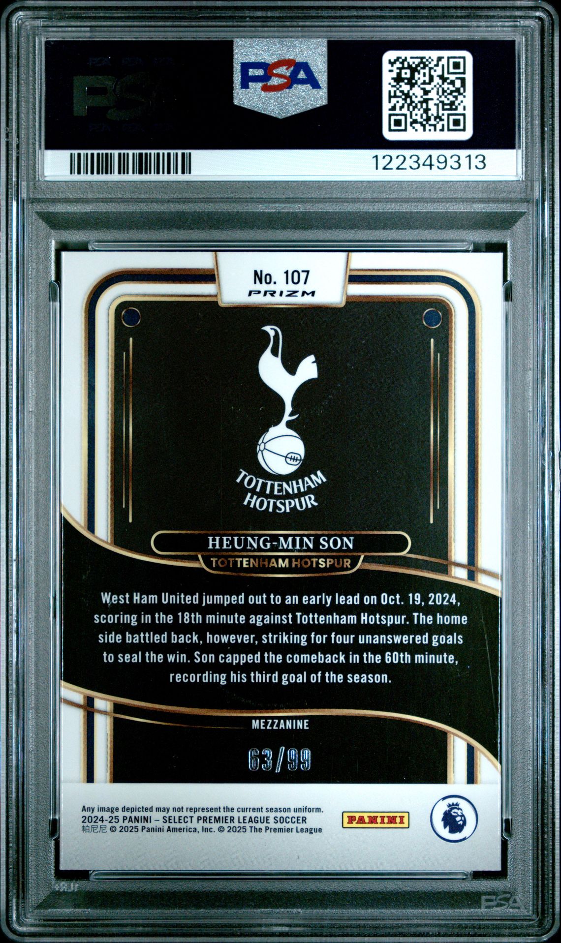 2024-25 Panini Select Premier League Heung-Min Son #107 (Pink) Mint 9 back