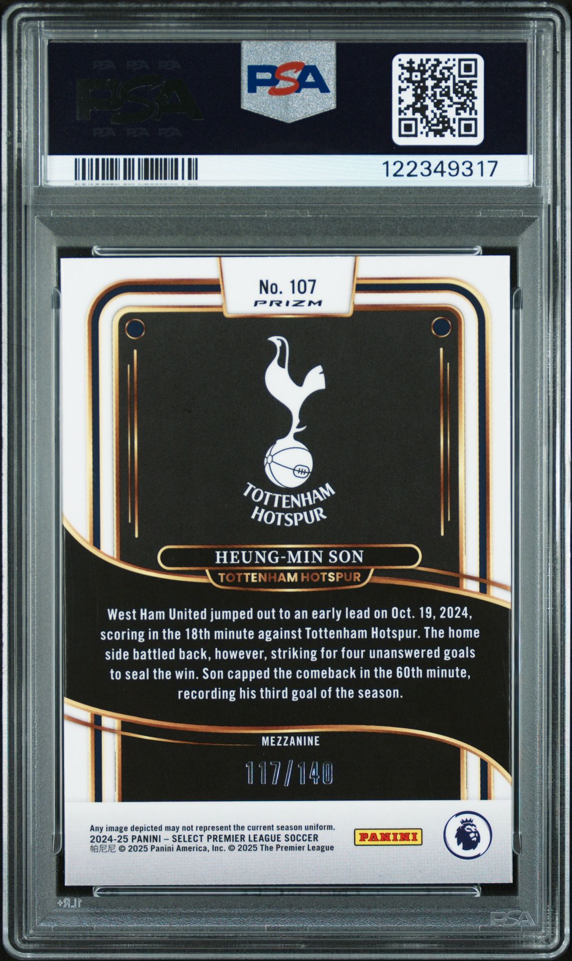 2024-25 Panini Select Premier League Heung-Min Son #107 (Purple) Mint 9 back