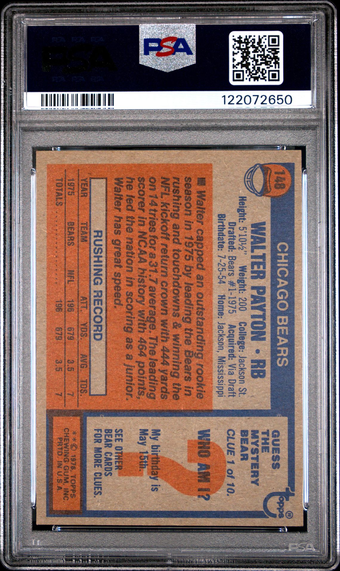 1976 Topps Walter Payton #148 Nm-Mt 8 back