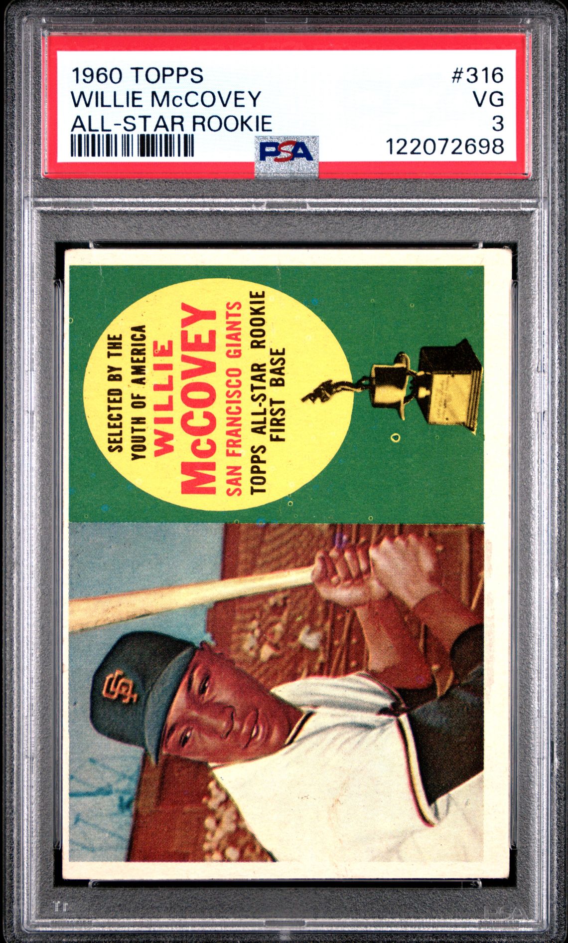 1960 Topps Willie Mccovey #316 (All-Star Rookie) Vg 3 front