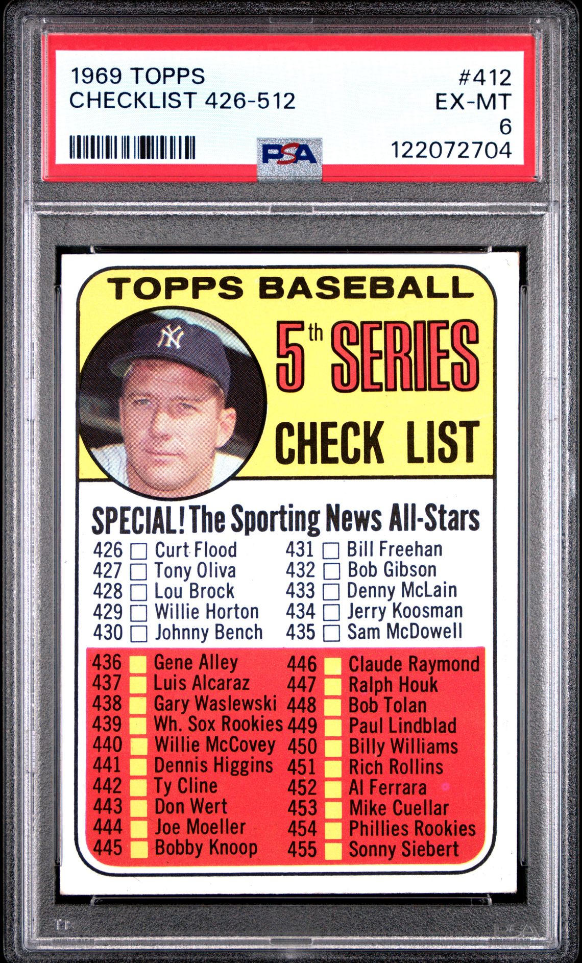 1969 Topps Checklist 426-512 #412 Ex-Mt 6 front