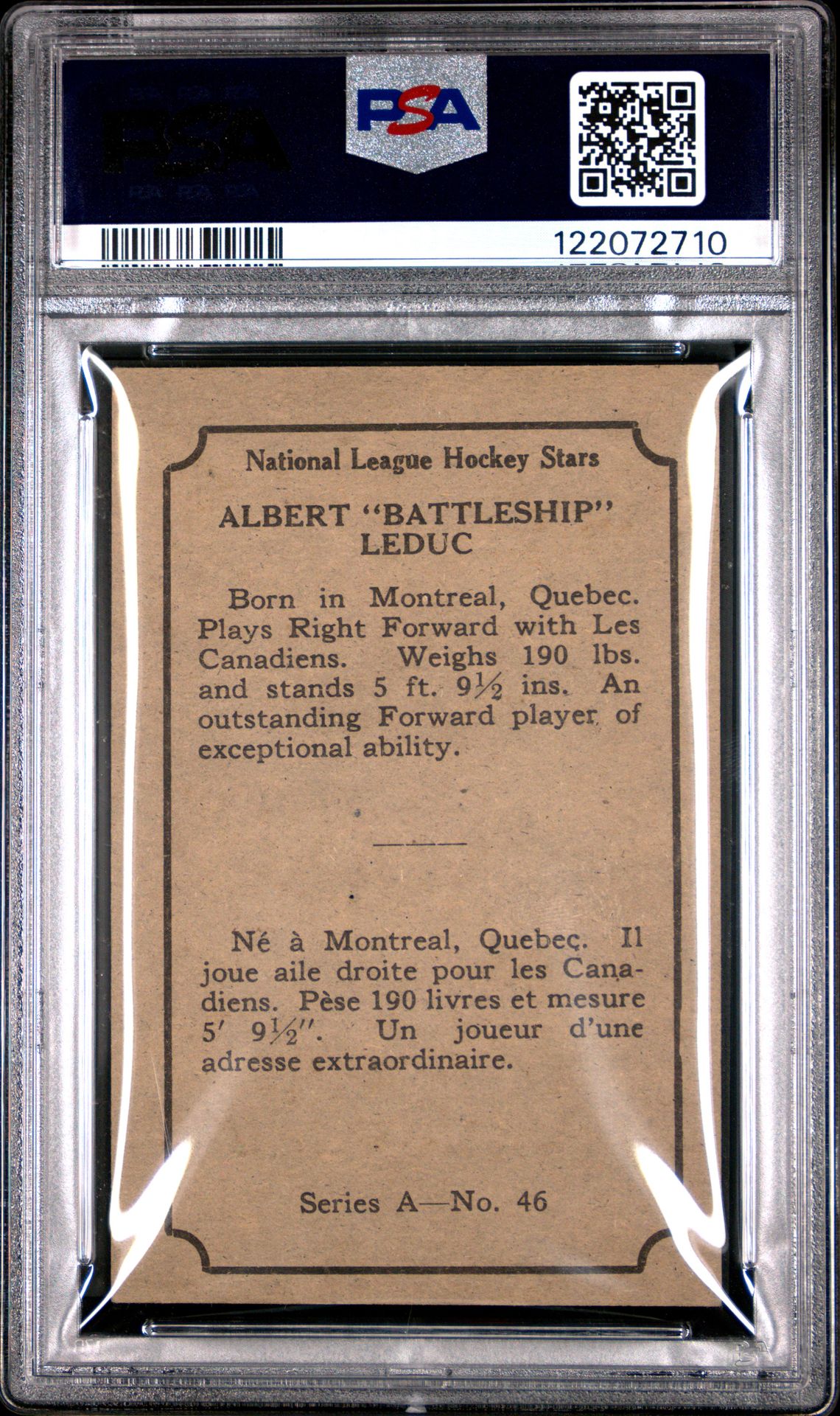 1933 O-Pee-Chee Albert Leduc #46 (Series A) Ex 5 back