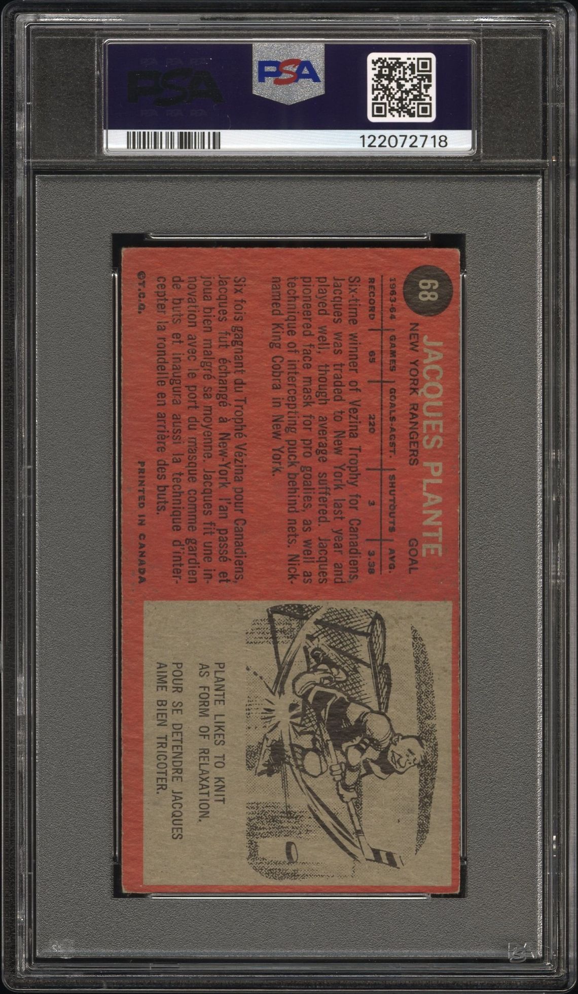 1964 Topps Jacques Plante #68 Vg-Ex 4 (Mc) back
