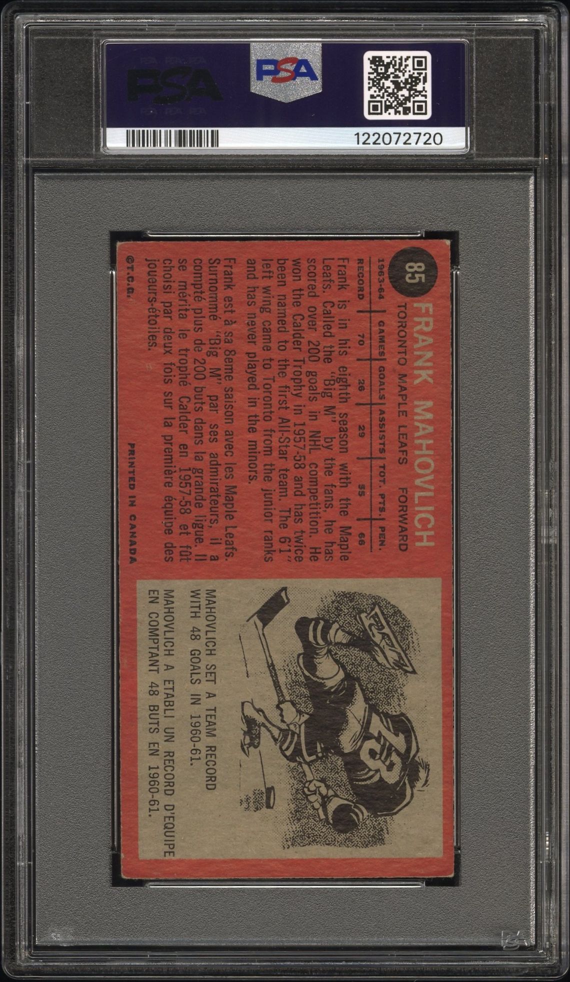 1964 Topps Frank Mahovlich #85 Ex 5 back