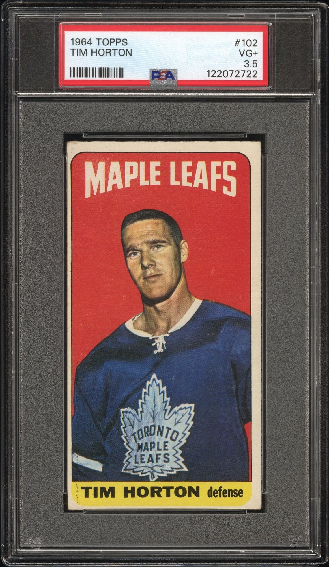 1964 Topps Tim Horton #102 Vg+ 3.5 front