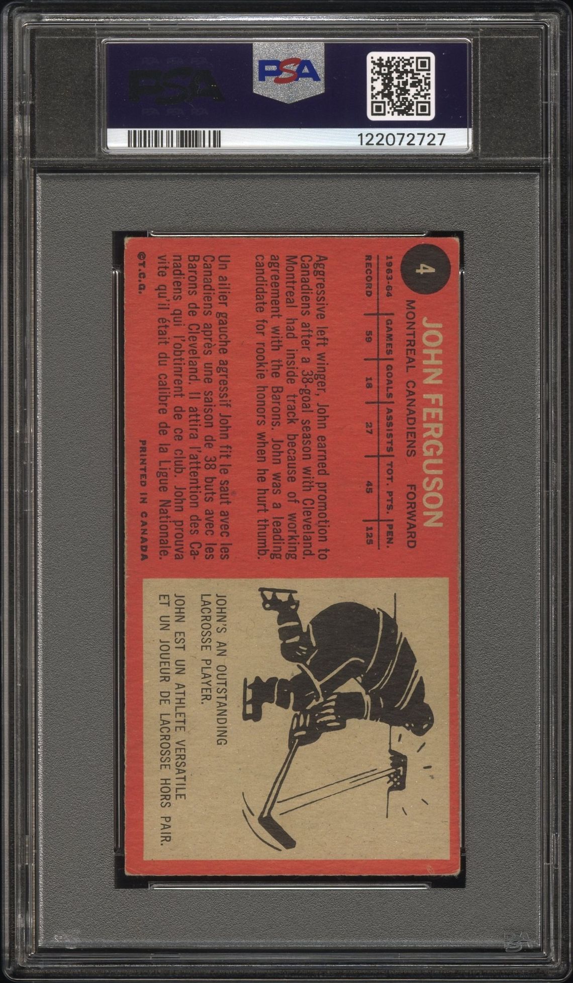 1964 Topps John Ferguson #4 Vg+ 3.5 back