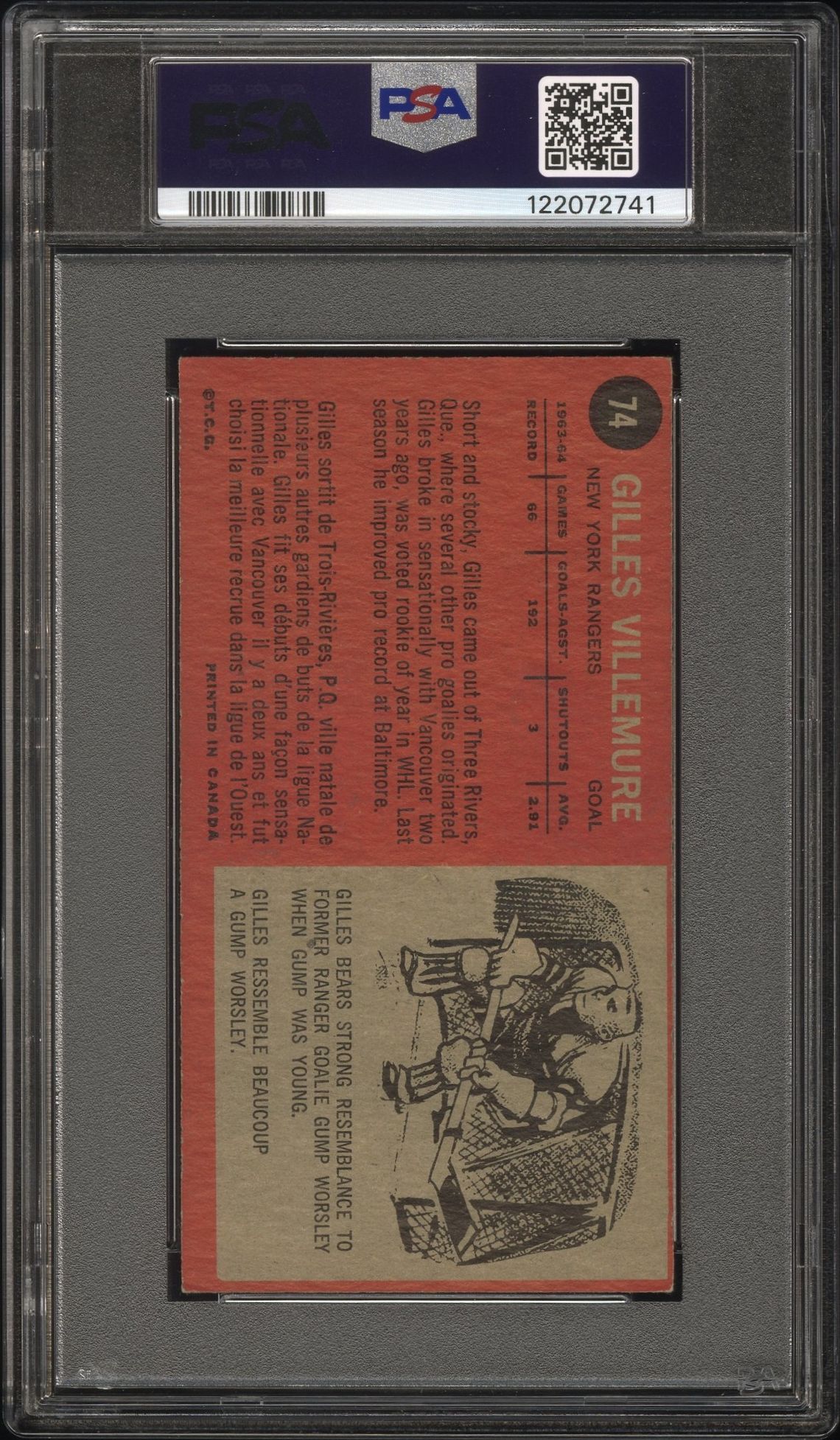 1964 Topps Gilles Villemure #74 Vg-Ex+ 4.5 back