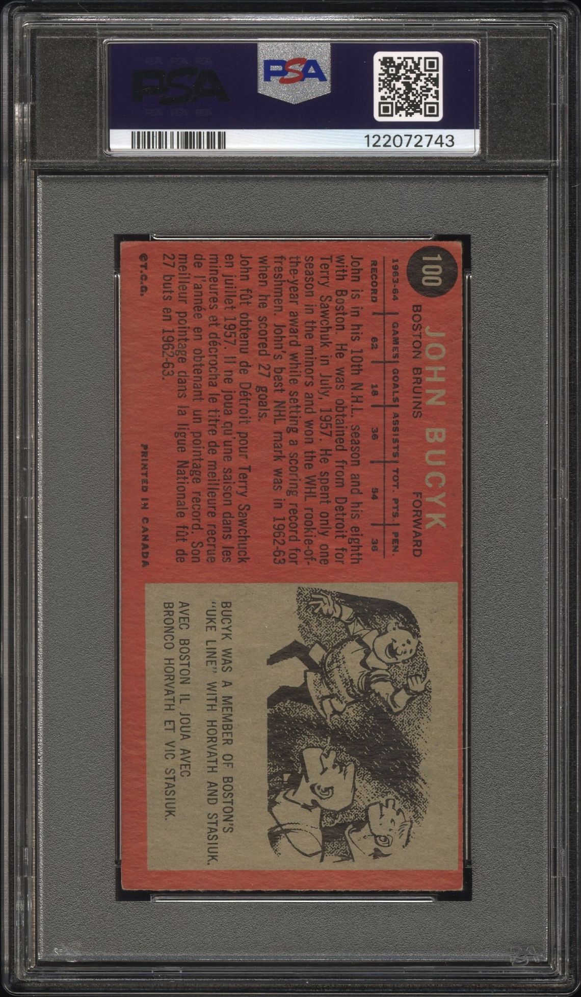1964 Topps Johnny Bucyk #100 Ex 5 back