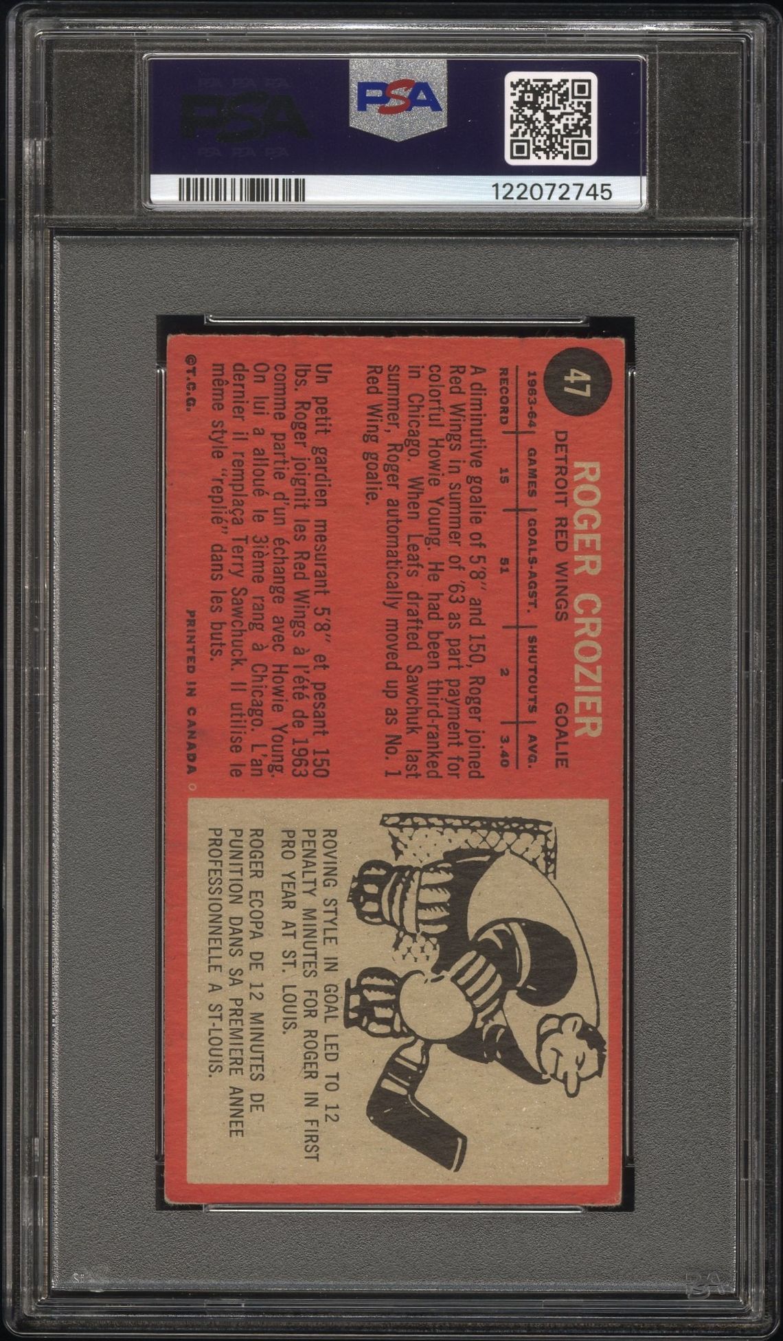 1964 Topps Roger Crozier #47 Vg+ 3.5 back