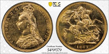 1887-M Sov S-3867A DISH M7 1st Obv Angled J MS63