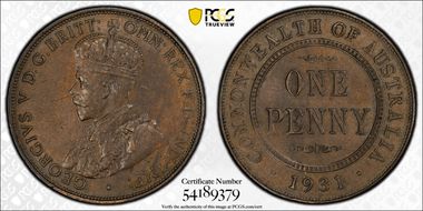 1931 (m) 1D English obverse Aligned date MS63BN