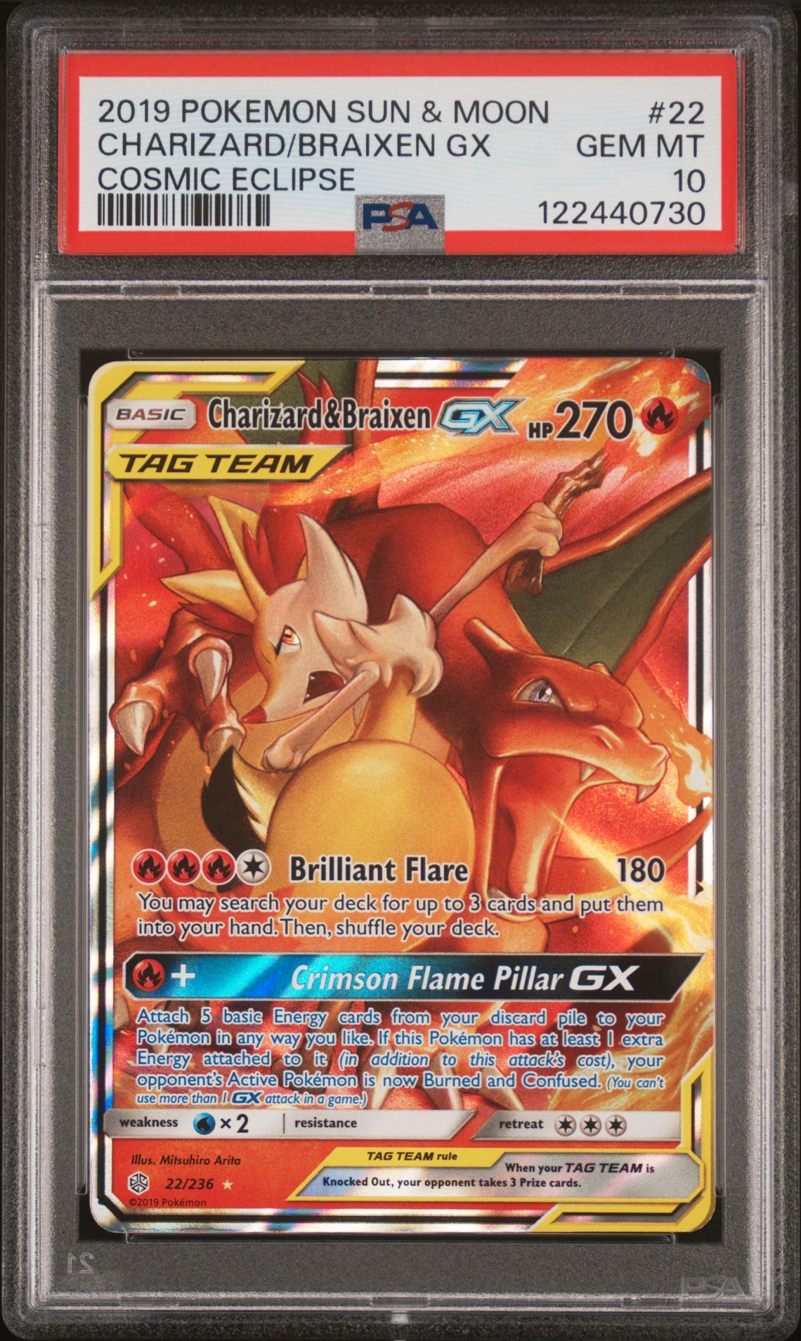 2019 Pokemon POKEMON SUN & MOON COSMIC ECLIPSE #22 Charizard/Braixen Gx front