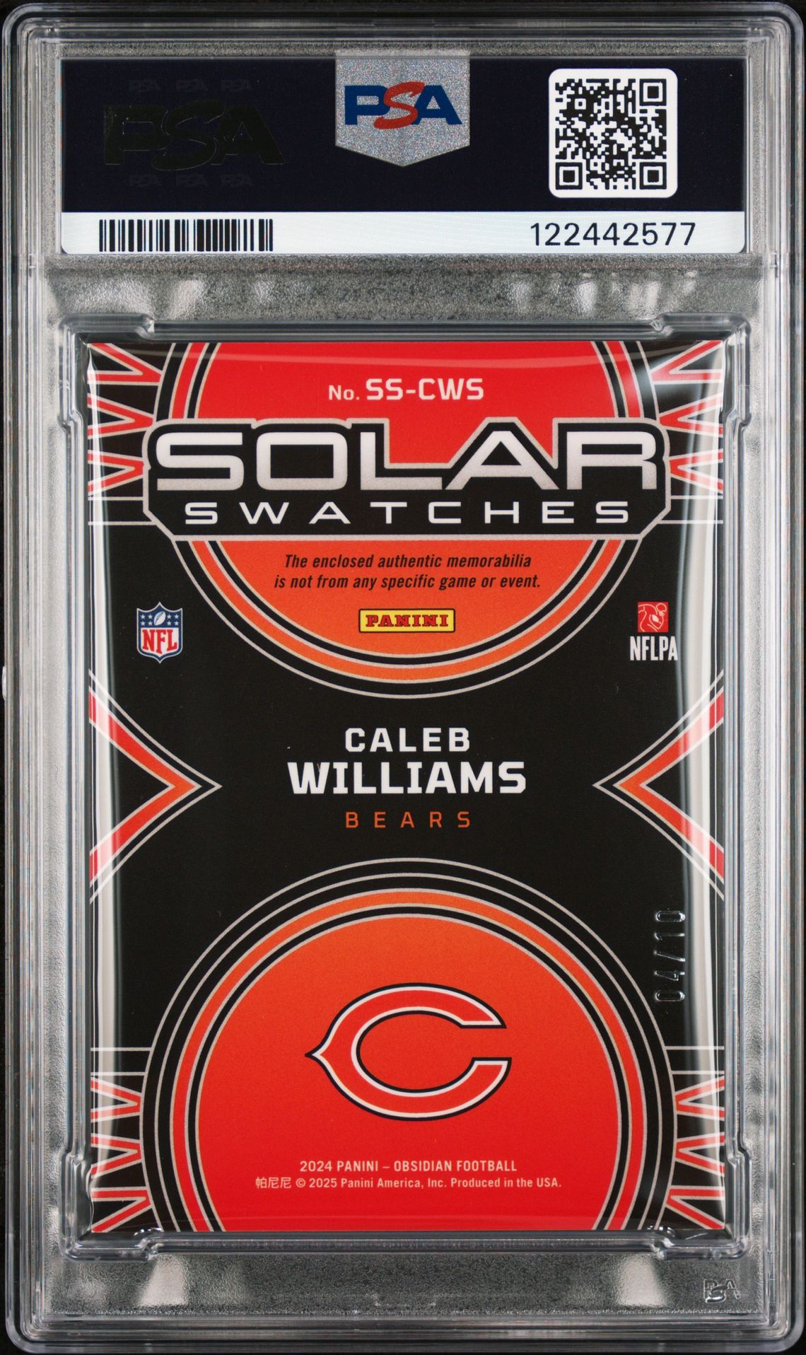 2024 Panini Obsidian Solar Swatches Caleb Williams #Sscws (Solar Swatches-Gold) Nm-Mt 8 back