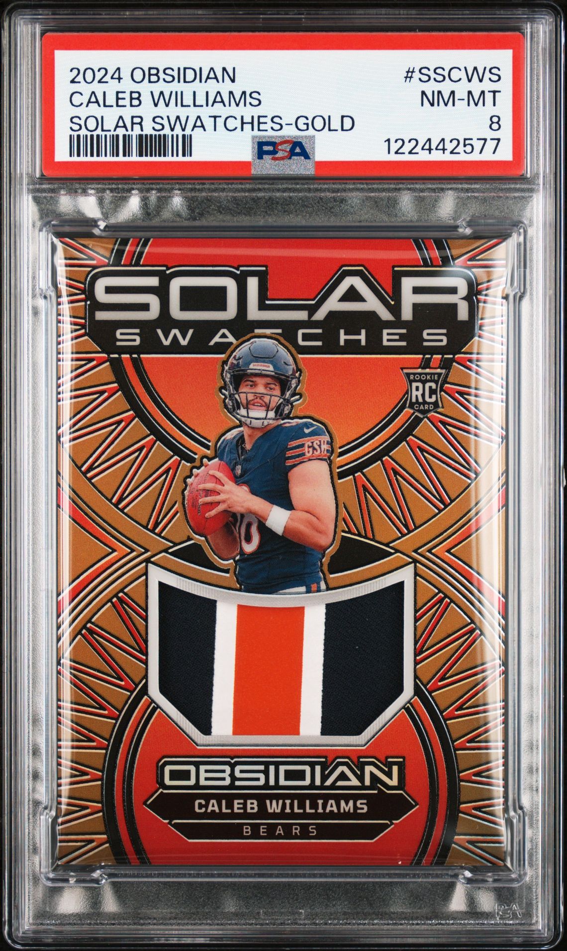 2024 Panini Obsidian Solar Swatches Caleb Williams #Sscws (Solar Swatches-Gold) Nm-Mt 8 front