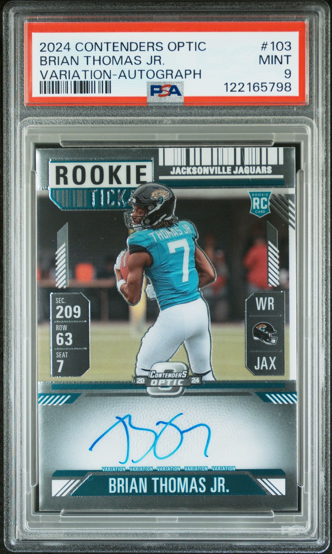 2024 Panini Contenders Optic Brian Thomas Jr. #103 (Variation-Autograph) Mint 9 front