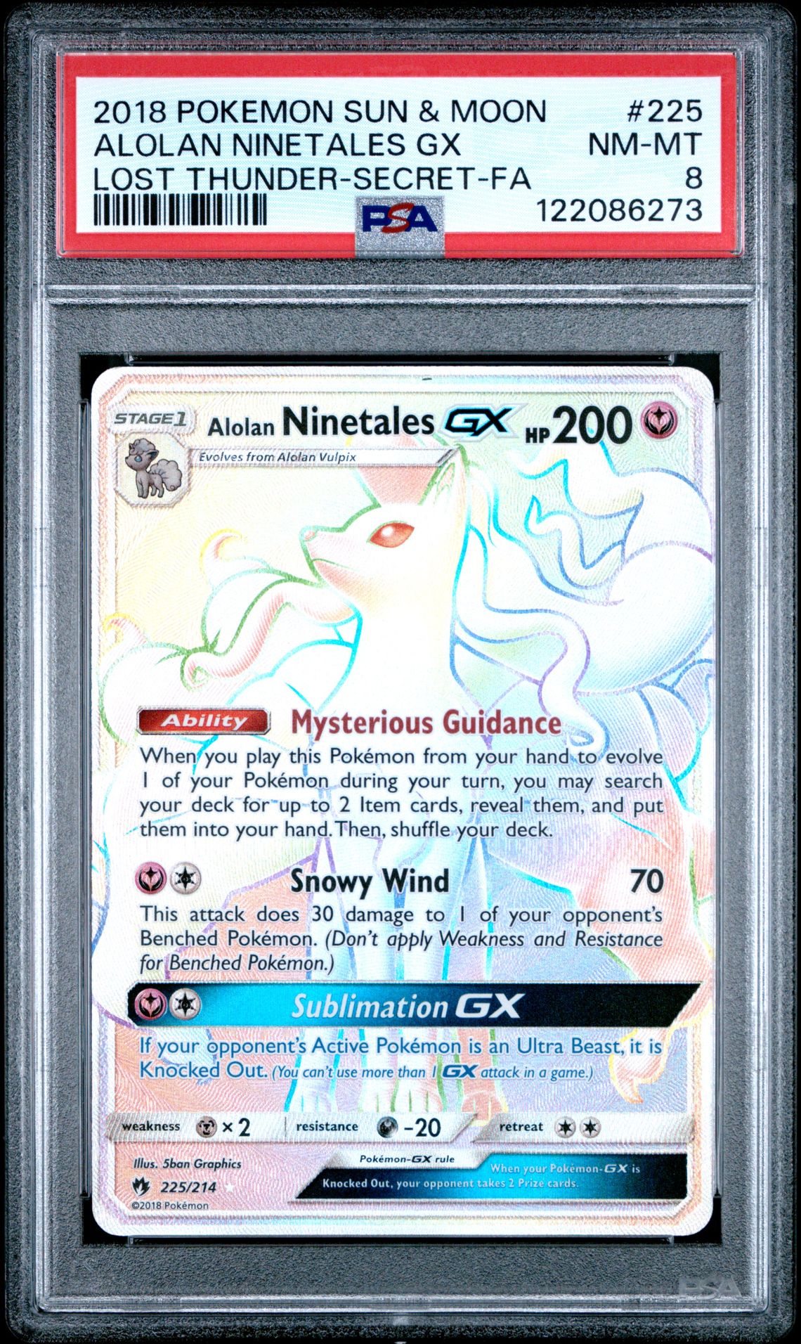 2018 Pokemon POKEMON SUN & MOON LOST THUNDER SECRET-FA #225 Alolan Ninetales Gx front