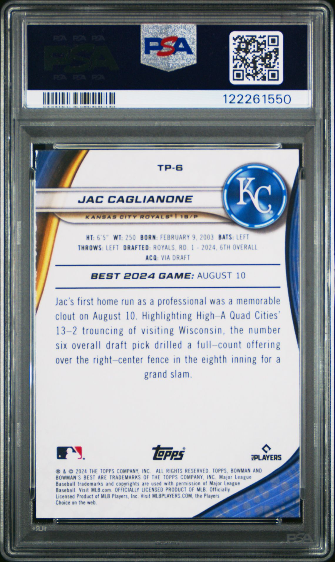 2024 Bowman's Best Top Prospects Jac Caglianone #Tp6 (Top Prospects-Wave) Mint 9 back