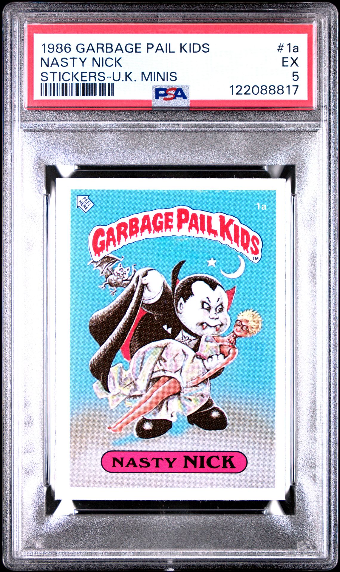 1986 Topps GARBAGE PAIL KIDS STICKERS-U.K. MINIS #1A Nasty Nick front