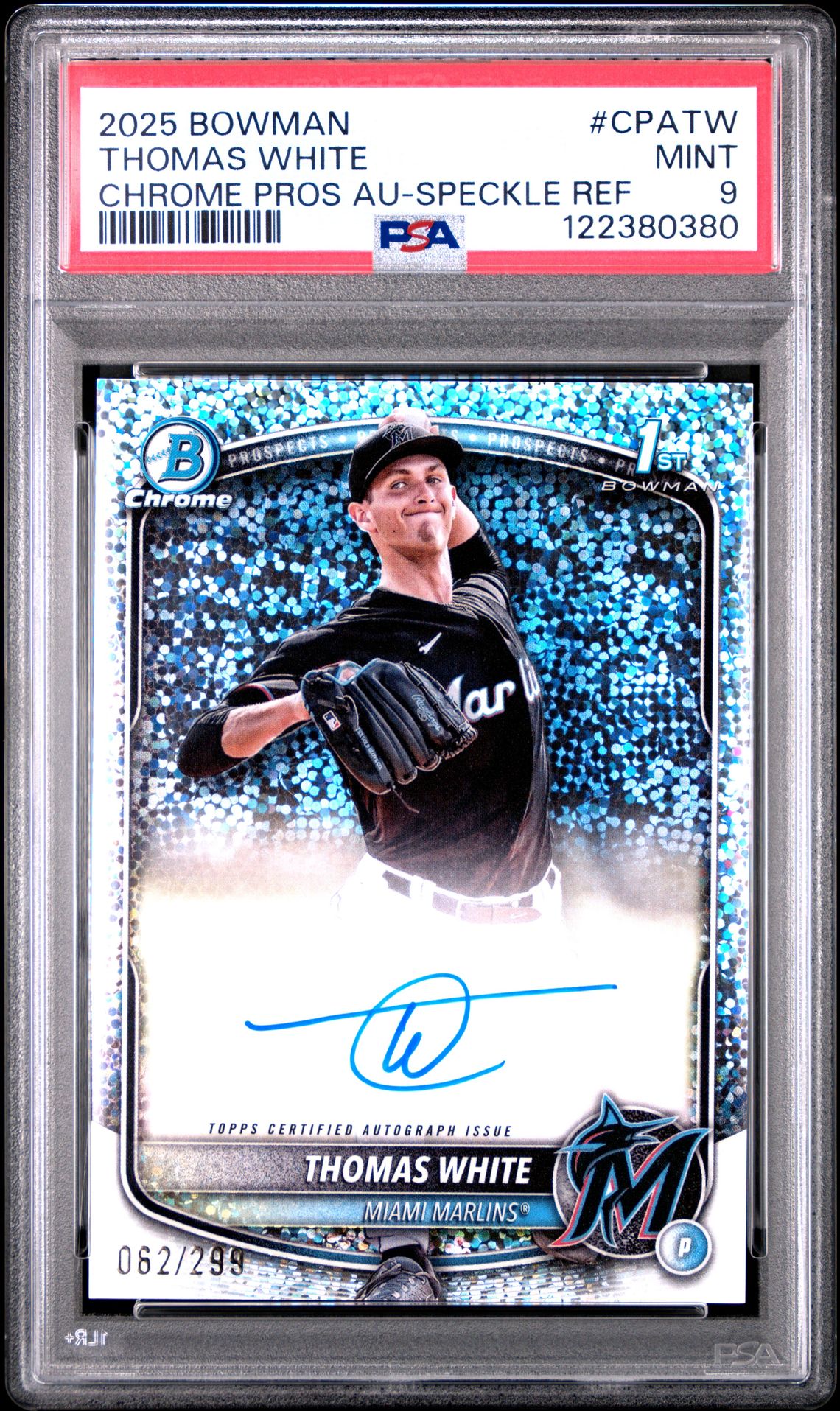 2025 Bowman Chrome Prospect Autographs Thomas White #Cpatw (Chrome Pros Au-Speckle Ref) Mint 9 front
