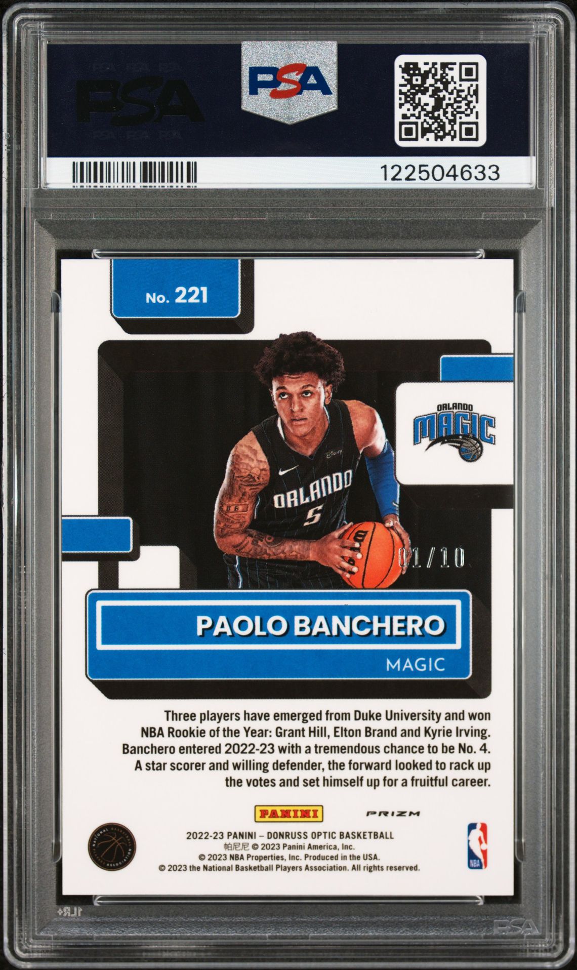 2022 Panini Donruss Optic Paolo Banchero #221 (Fast Break Gold) Nm-Mt 8 back
