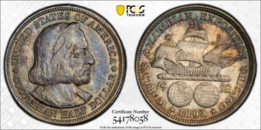 1893 50C Columbian AU58