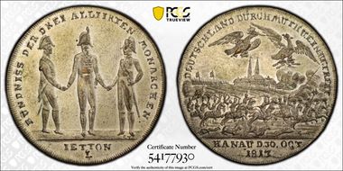 1813 Medal Diakov-367.1 Silvered Br Battle of Hanau AU58