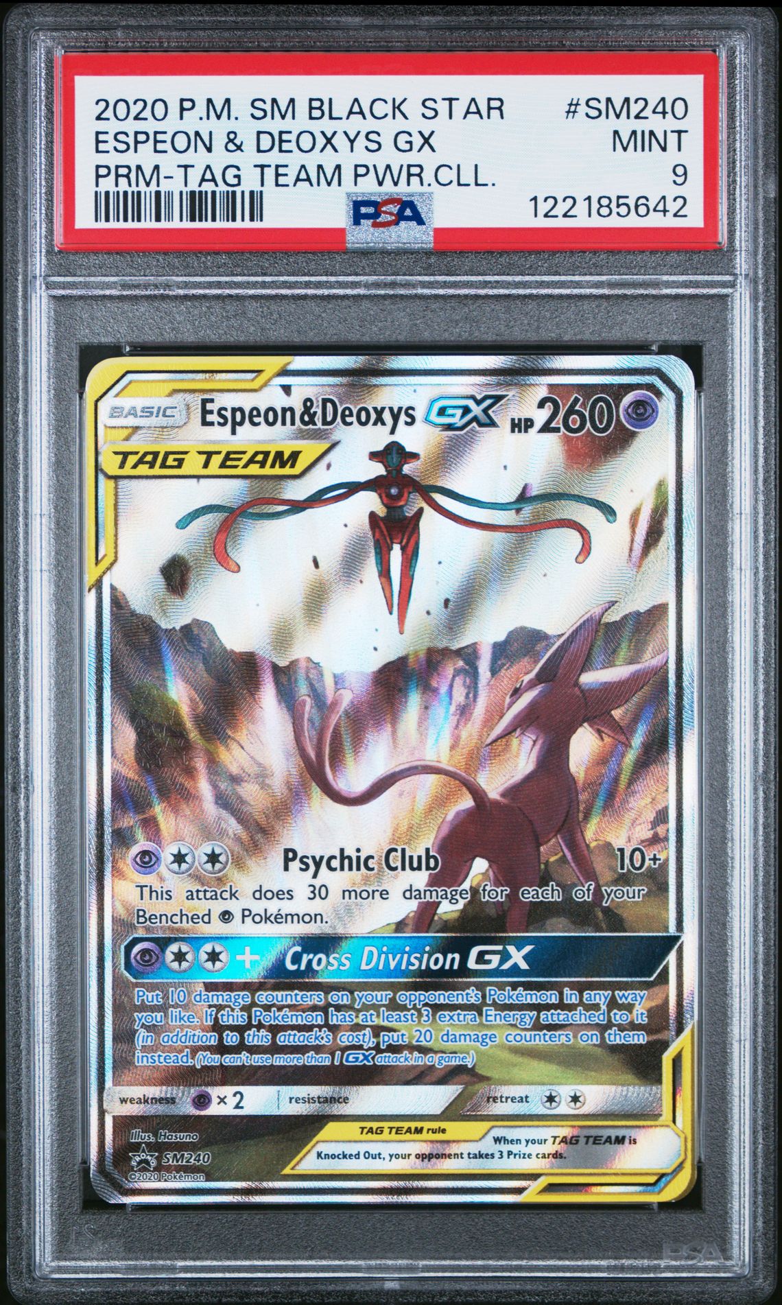 2020 Pokemon Sm Black Star Promo Espeon & Deoxys Gx #Sm240 (Prm-Tag Team Pwr.cll.) Mint 9 front