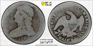 1839 50C Capped Bust FR2