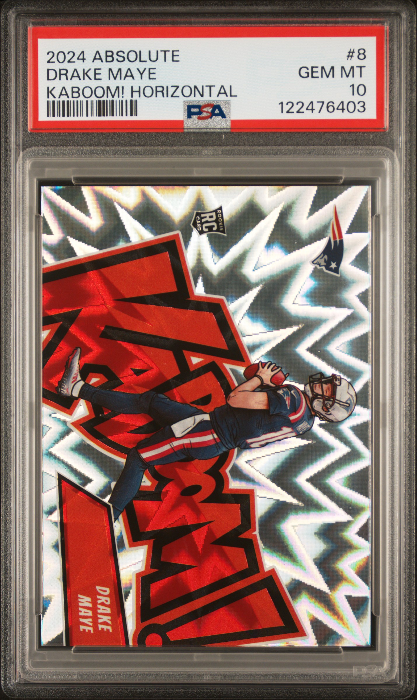 Jimmy 33's 2024 Panini Absolute Kaboom! Horizontal Drake Maye #8