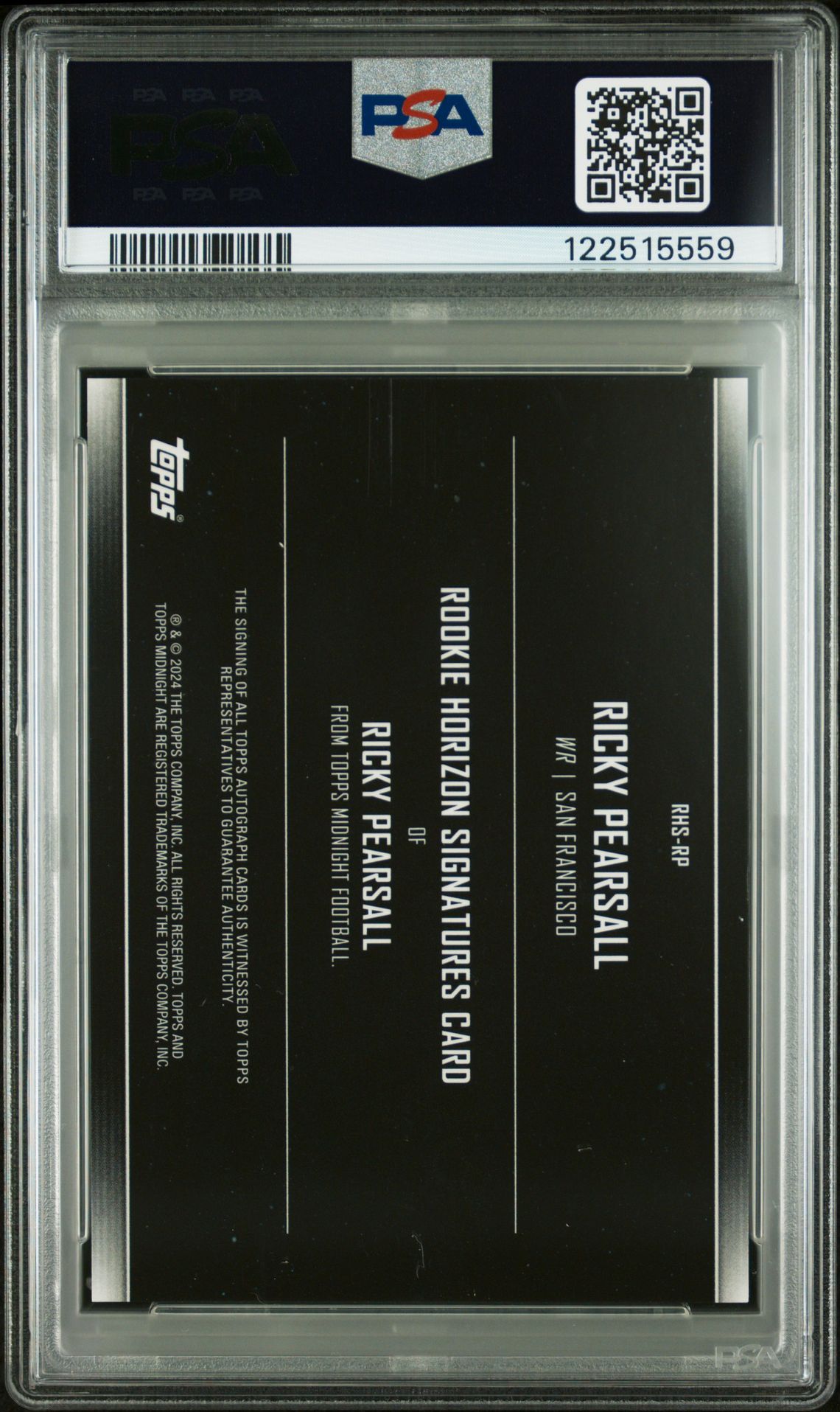 2024 Topps Midnight Rookie Horizon Signatures Ricky Pearsall #Rhsrp Gem Mt 10 back