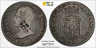 (1841) (2 R) KM-8 C/M on Spain '4 R' de vellon F12