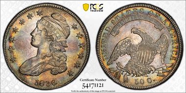 1836 50C O-122, Bar Dot XF45