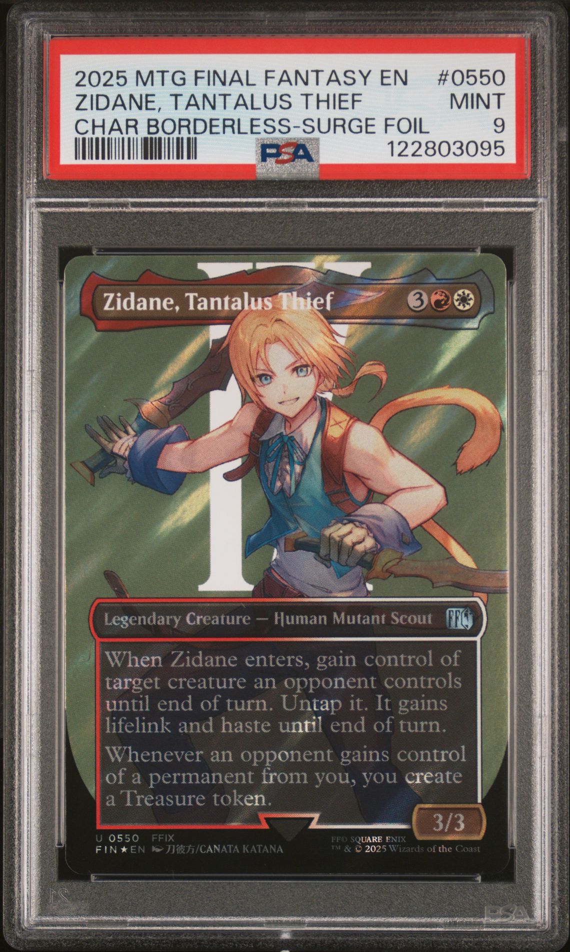 2025 MTG MAGIC THE GATHERING FINAL FANTASY CHAR BORDERLESS-SURGE FOIL #0550 Zidane, Tantalus Thief front